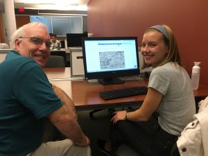 GIS Librarian John Clark works with Molly Leech '17 